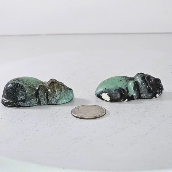 Chalkware Sleeping Hound Dog With Puppies Green Black - Picture 15 of 15